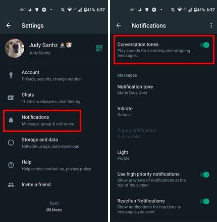 Turn off WhatsApp notification sound