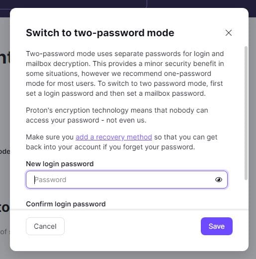 Two password ProtonMail