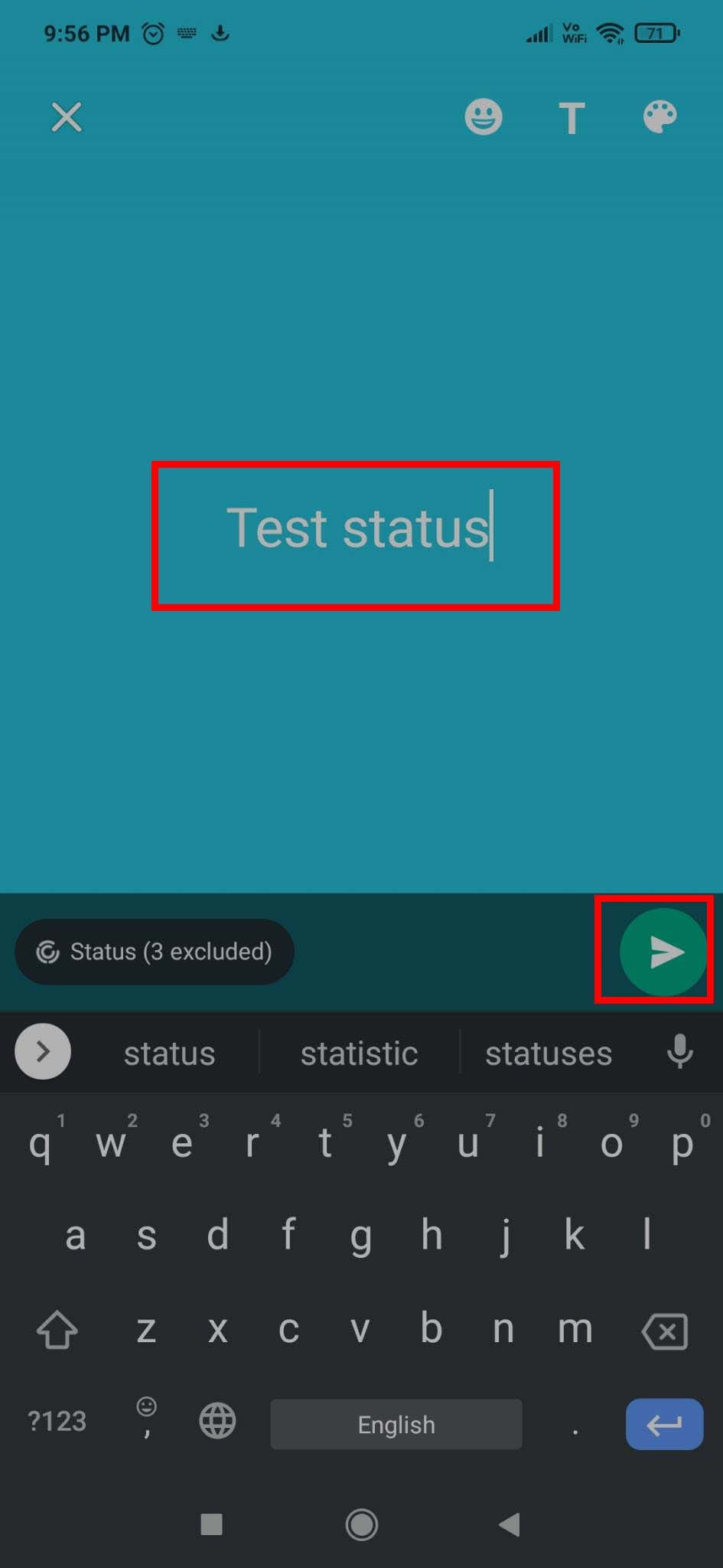 Typing content and text to create WhatsApp Statuses
