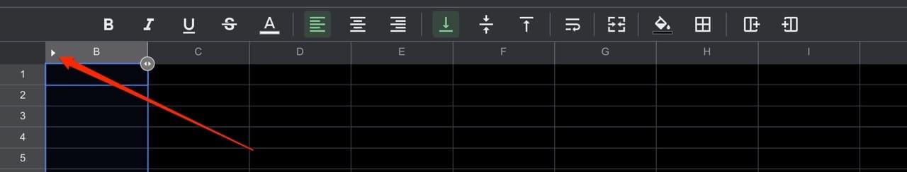 Arrow to unhide a column in Google Sheets