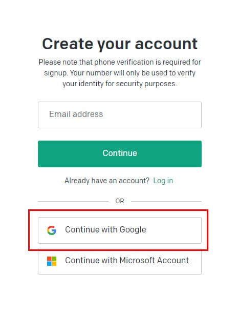 Use a Google account to sign up