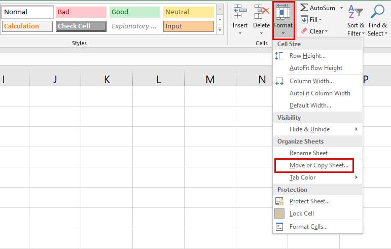 Using Format option to Move or Copy