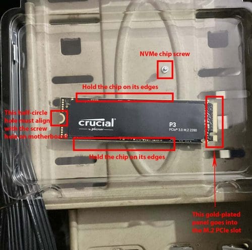 Various instructions to follow for installing NVMe SSD