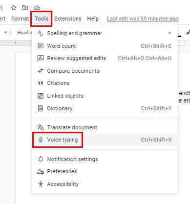 Voice Typing Google Docs