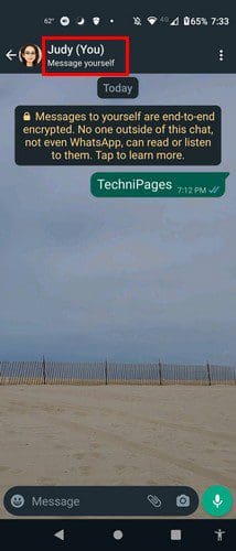 WhatsApp message yourself