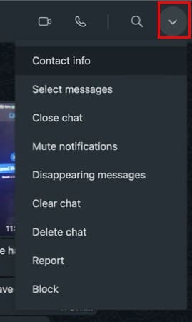WhatsApp Web for Mac Menu options
