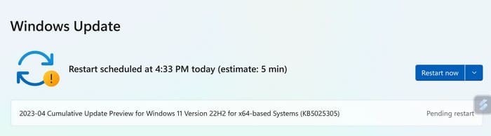 Windows Update option W11
