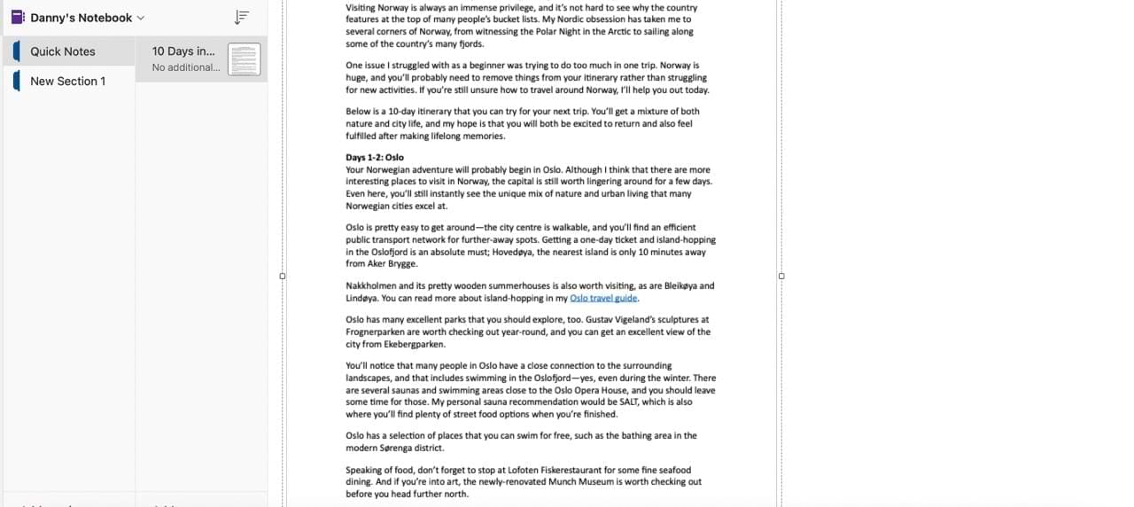 A Word Document That Has Been Added Into OneNote