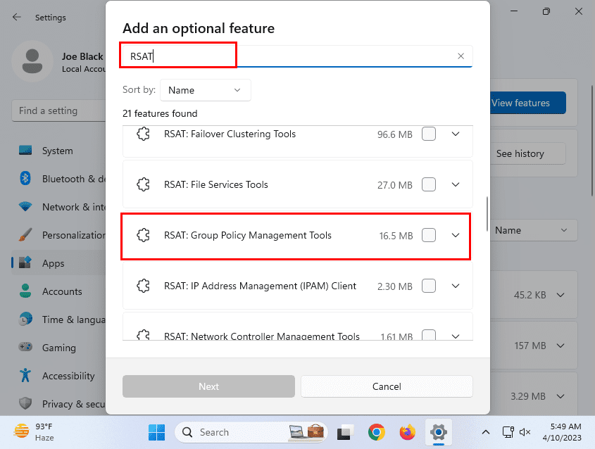 Add an optional feature search box