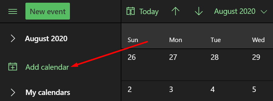 create new calendar office 365