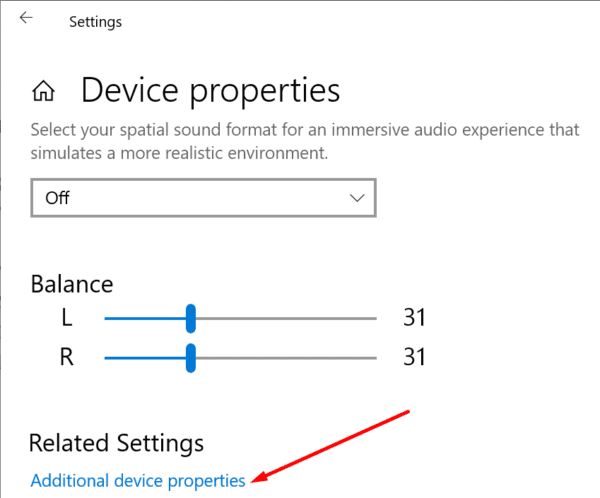 additional device properties windows 10 sound settings