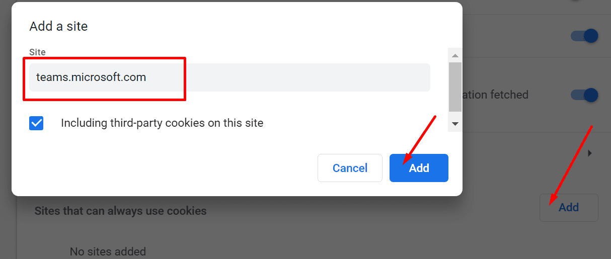 allow third-party cookies teams.microsoft.com chrome