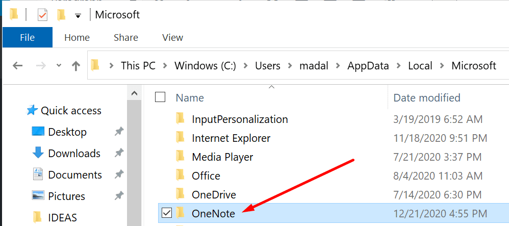 app data local onenote