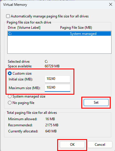 Change paging file