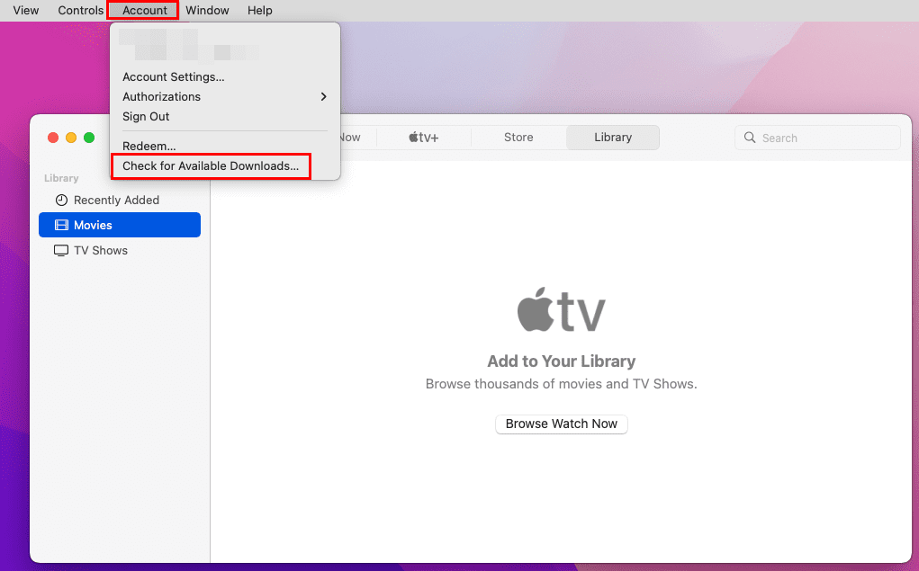 Check for available downloads on Apple TV