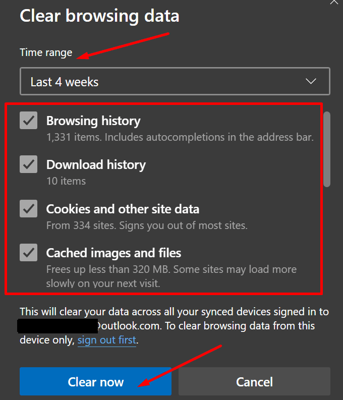 clear microsoft edge cache and cookies
