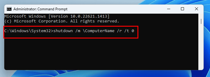 CMD remote pc restart command win 11