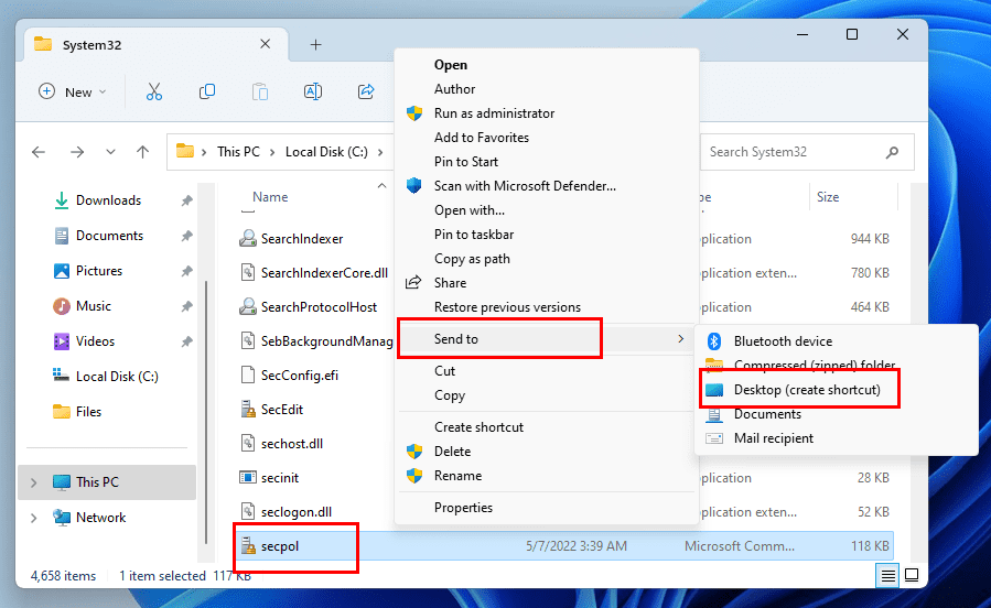 Create a shortcut for Secpol.msc