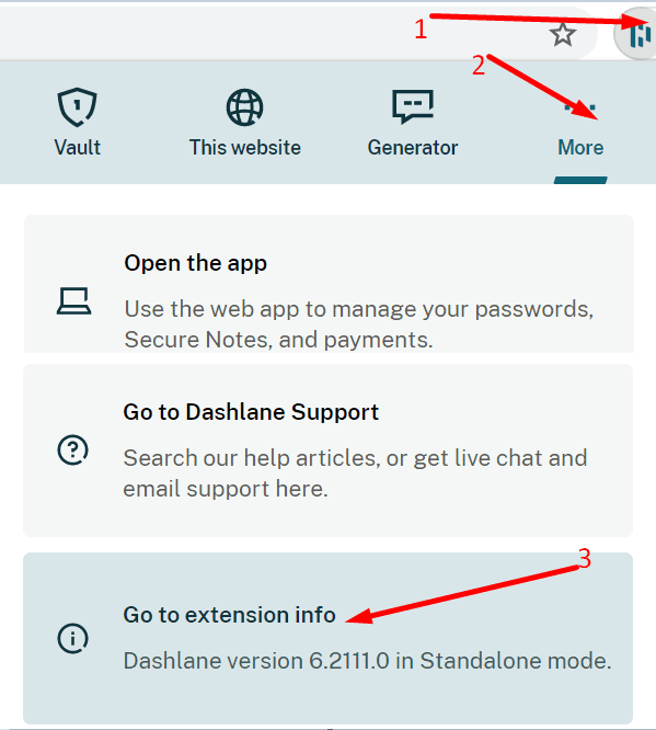 dashlane go to extension info