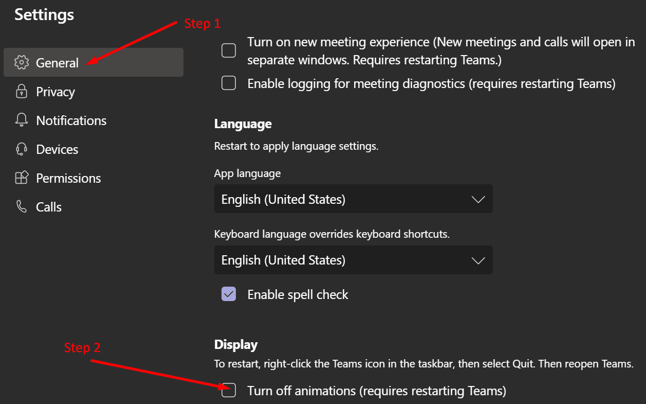 disable animations microsoft teams