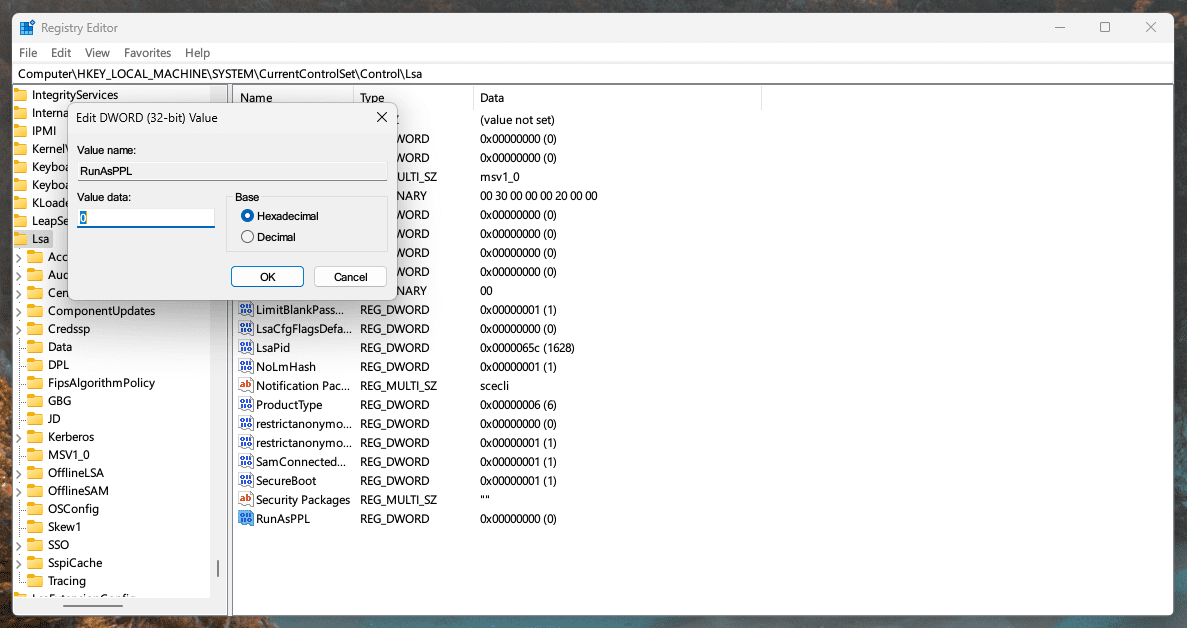 Disable LSA Protection on Windows 11