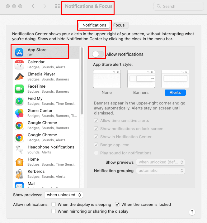 Disable notifications on macOS