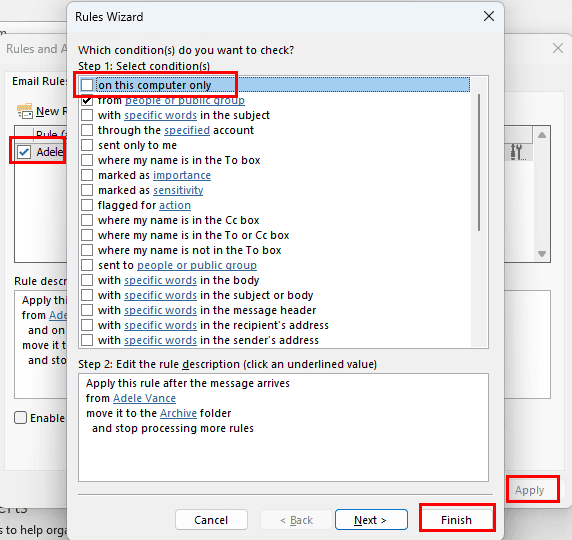 Disable on this computer only for Outlook rules