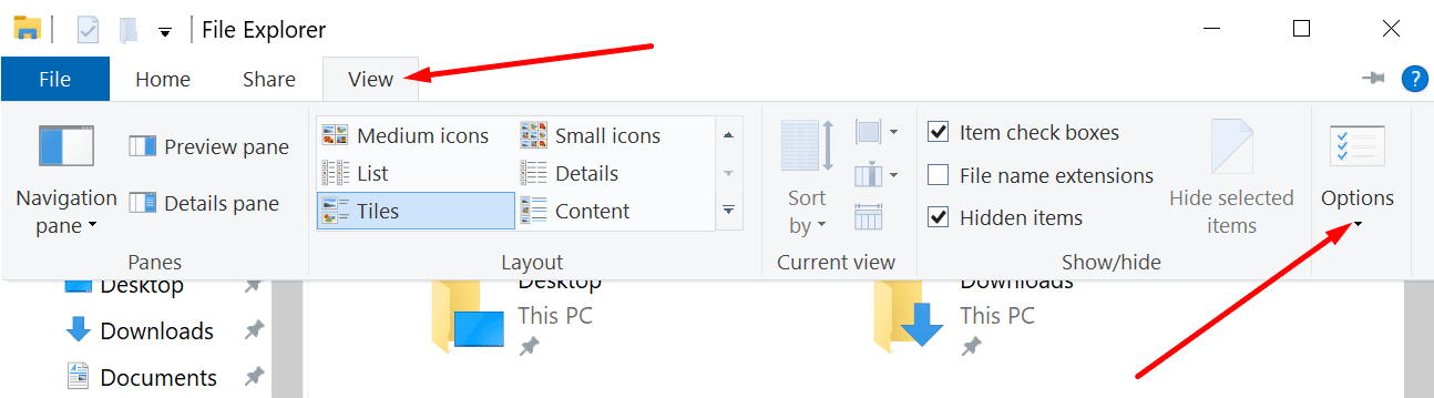 file explorer view options