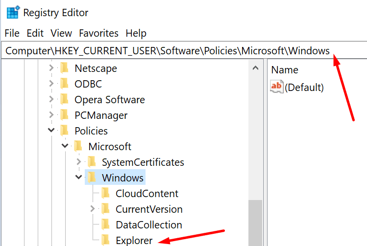 file explorer windows 10 registry