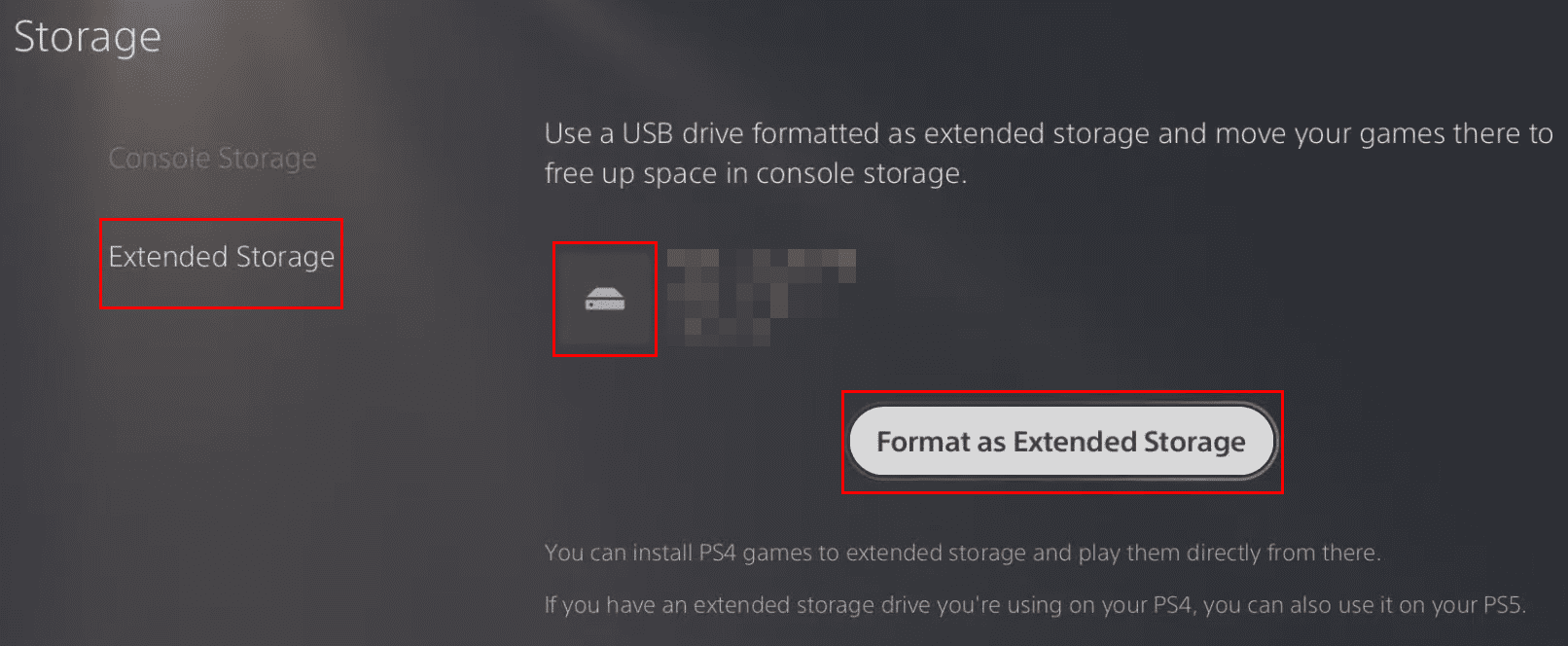 Format USB storage to upgrade PS5 storage