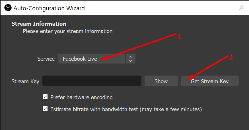 get OBS stream key for facebook live