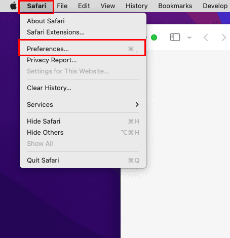 How to find Safari Preferences option