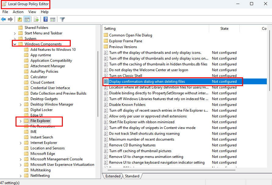 How to locate the Display confirmation dialog when deleting files Setting