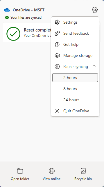 How to pause OneDrive from system tray