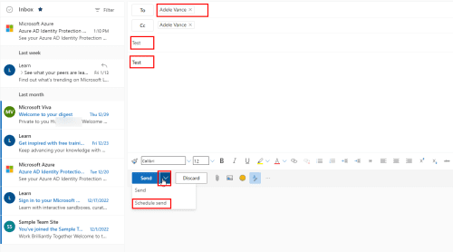 How to Schedule an Email in Outlook Web creating the email