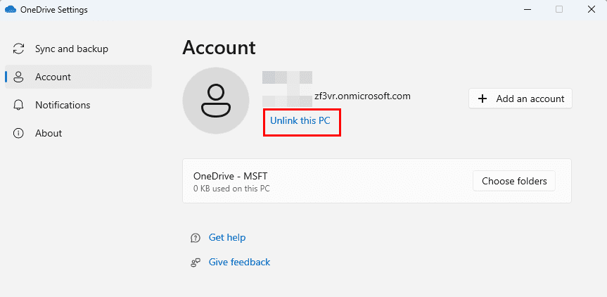 How to unlink OneDrive desktop app