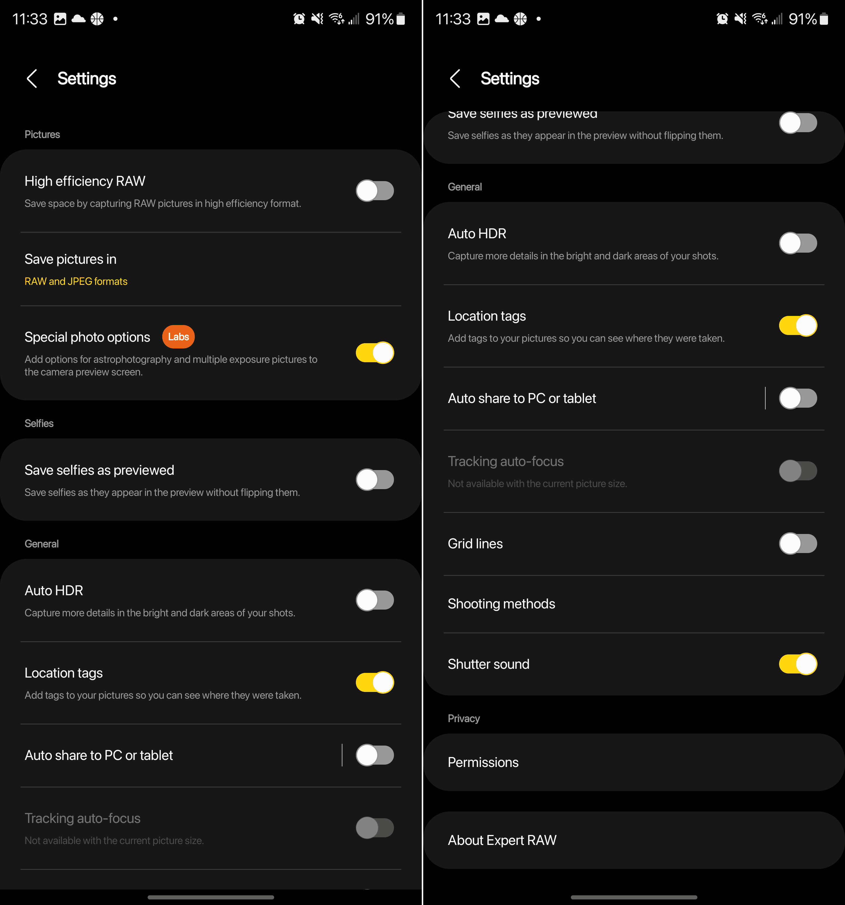 How to use Expert RAW on Galaxy S23 - Options