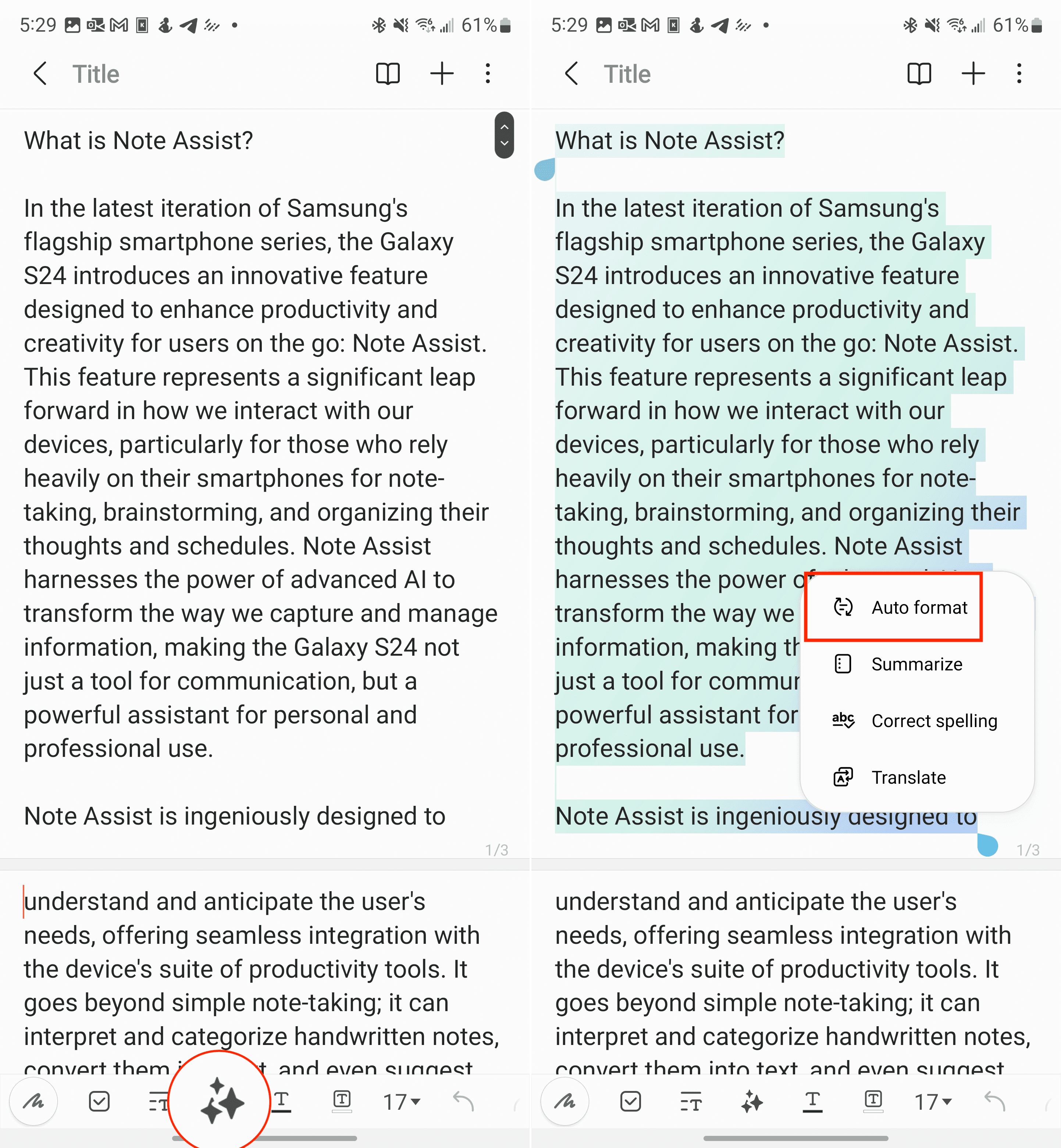 How to use Note Assist on Galaxy Auto Format 1