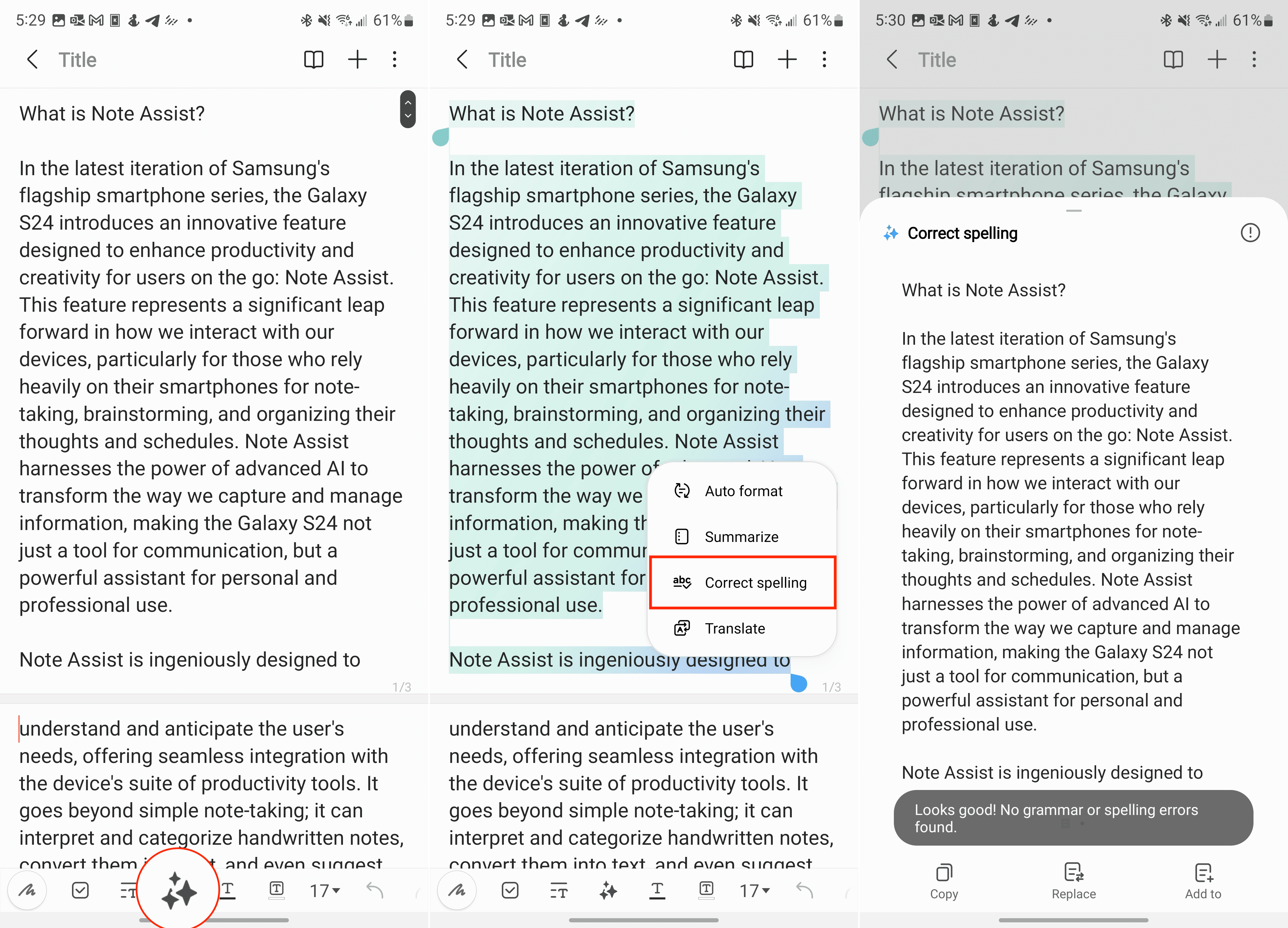 How to use Note Assist on Galaxy Correct Spelling