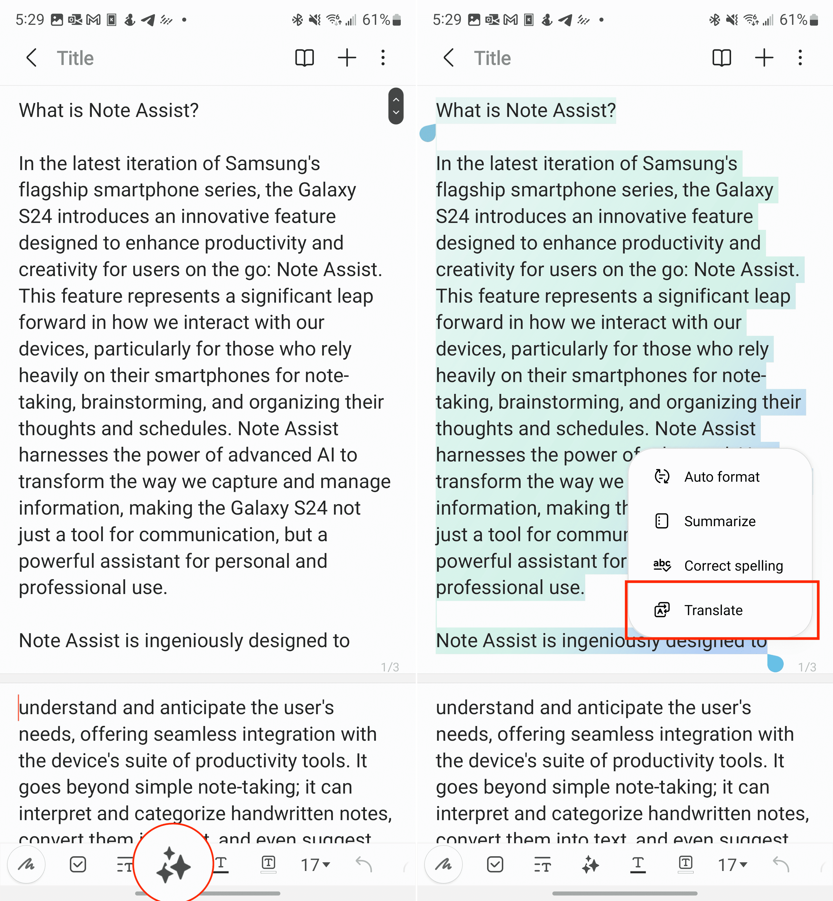 How to use Note Assist on Galaxy S24 Translate 1 1