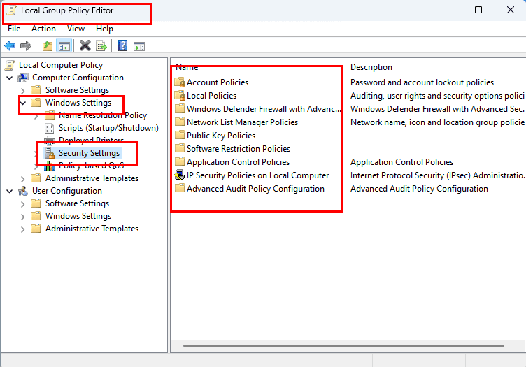 Local Security Policy on Group Policy tool