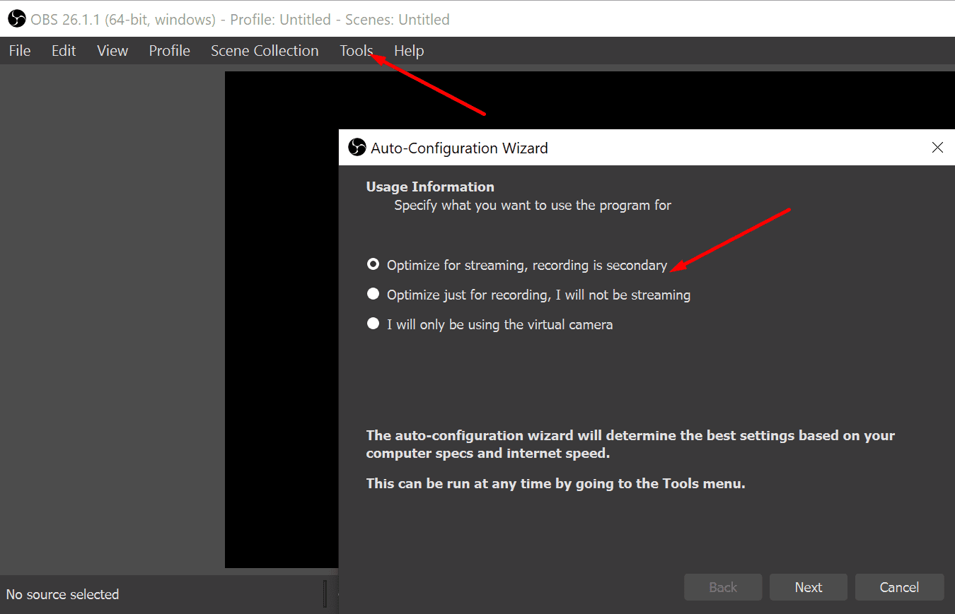 OBS optimize for streaming