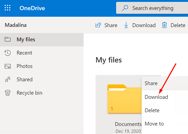 onedrive download documents