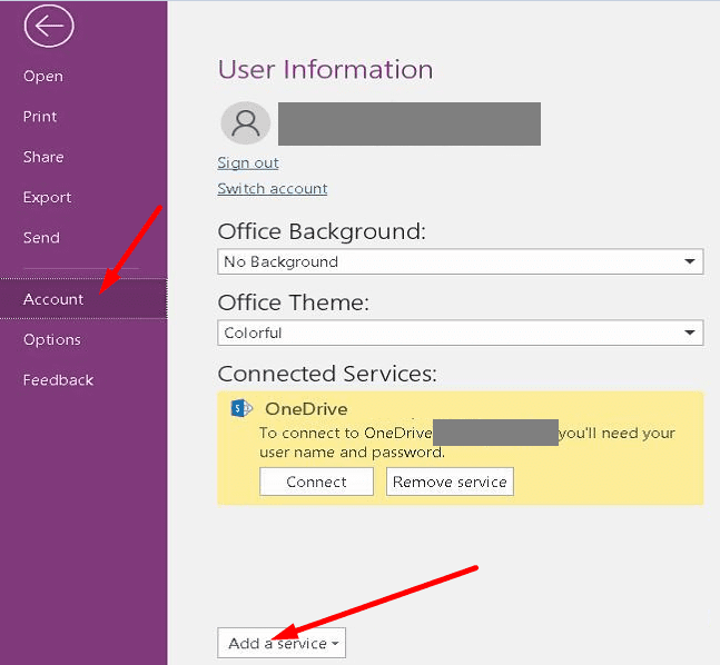 onenote add a connected service