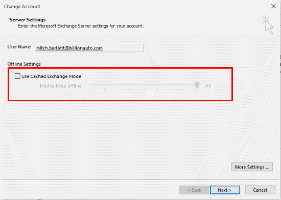 Outlook 2016: Enable or Disable Cached Exchange Mode