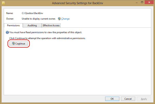 Permissions Continue button