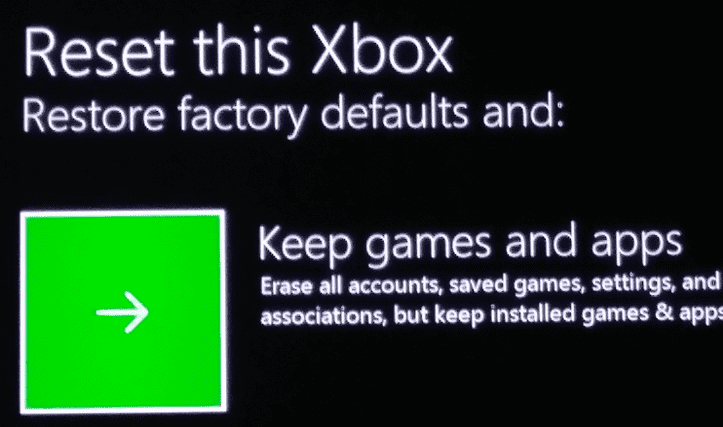 reset xbox