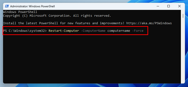 Restart command for Windows PowerShell