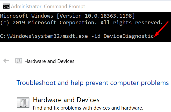 run hardware troubleshooter windows 10