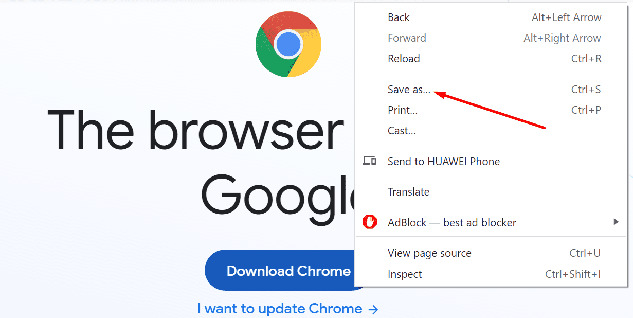 save as option google chrome